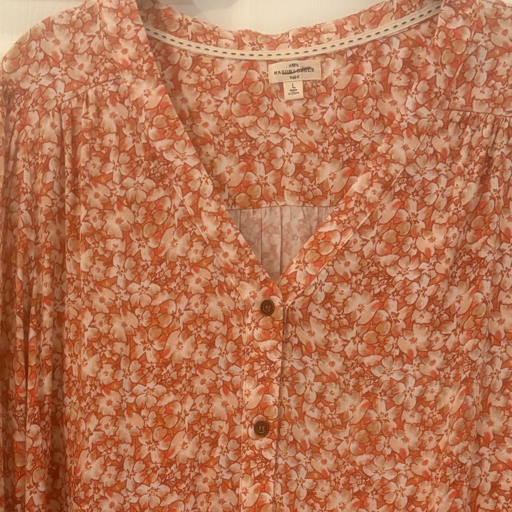 EUC, Mason & Belle, Button-Up Floral Blouse - Rusty Orange and Cream - Picture 4 of 5